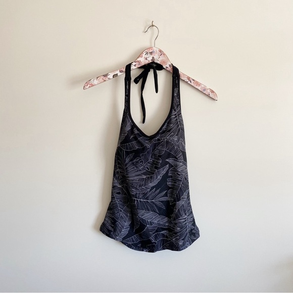 HAPARI Black & White Floral Leaf Sport Tankini Halter Tank Top Swimsuit Small - Picture 2 of 10
